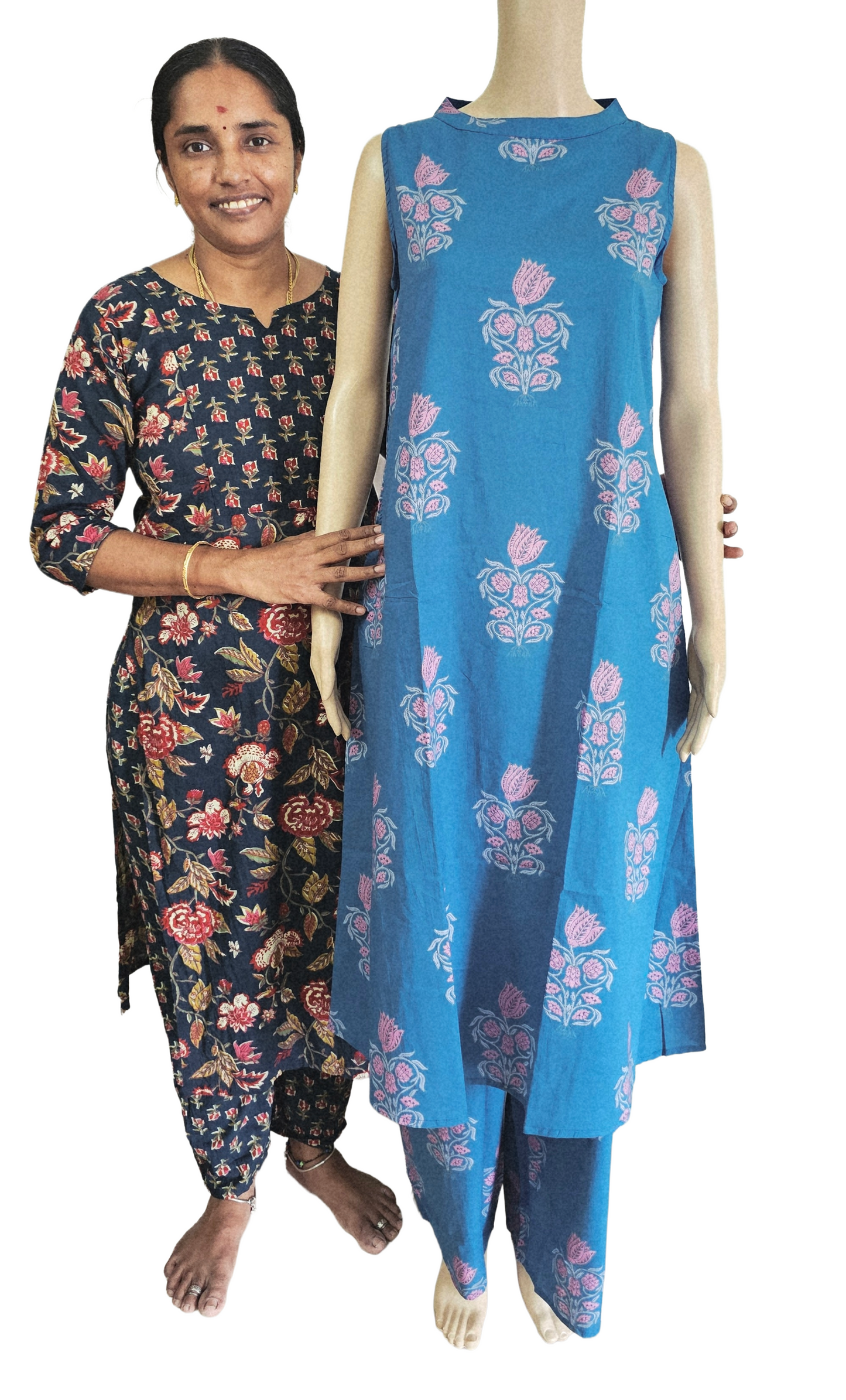 Women Sleeveless Co-Ord kurti with pant(Sleeves inside) | Blue Color| SLK02