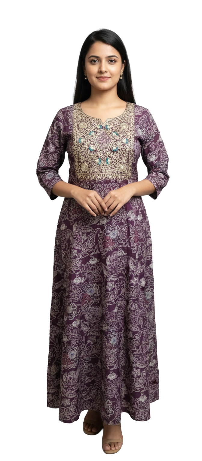Women Anarkali | Maroonish beetroot color with zari work near yoke