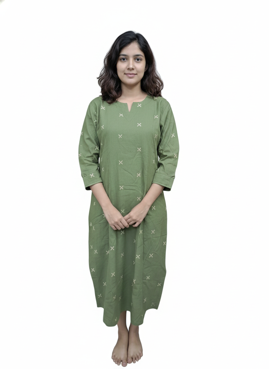 Women Kurti | Princess cut light seaweed green handloom cotton | only kurti