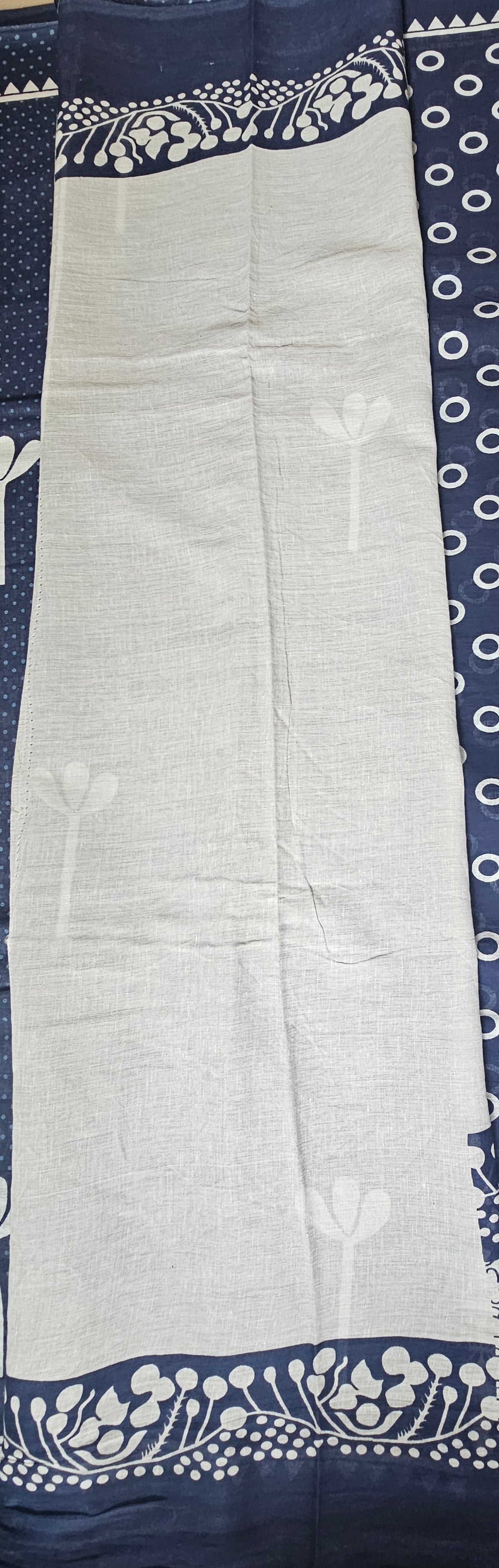 Mul Mul Cotton Saree | Dotted Navy Blue