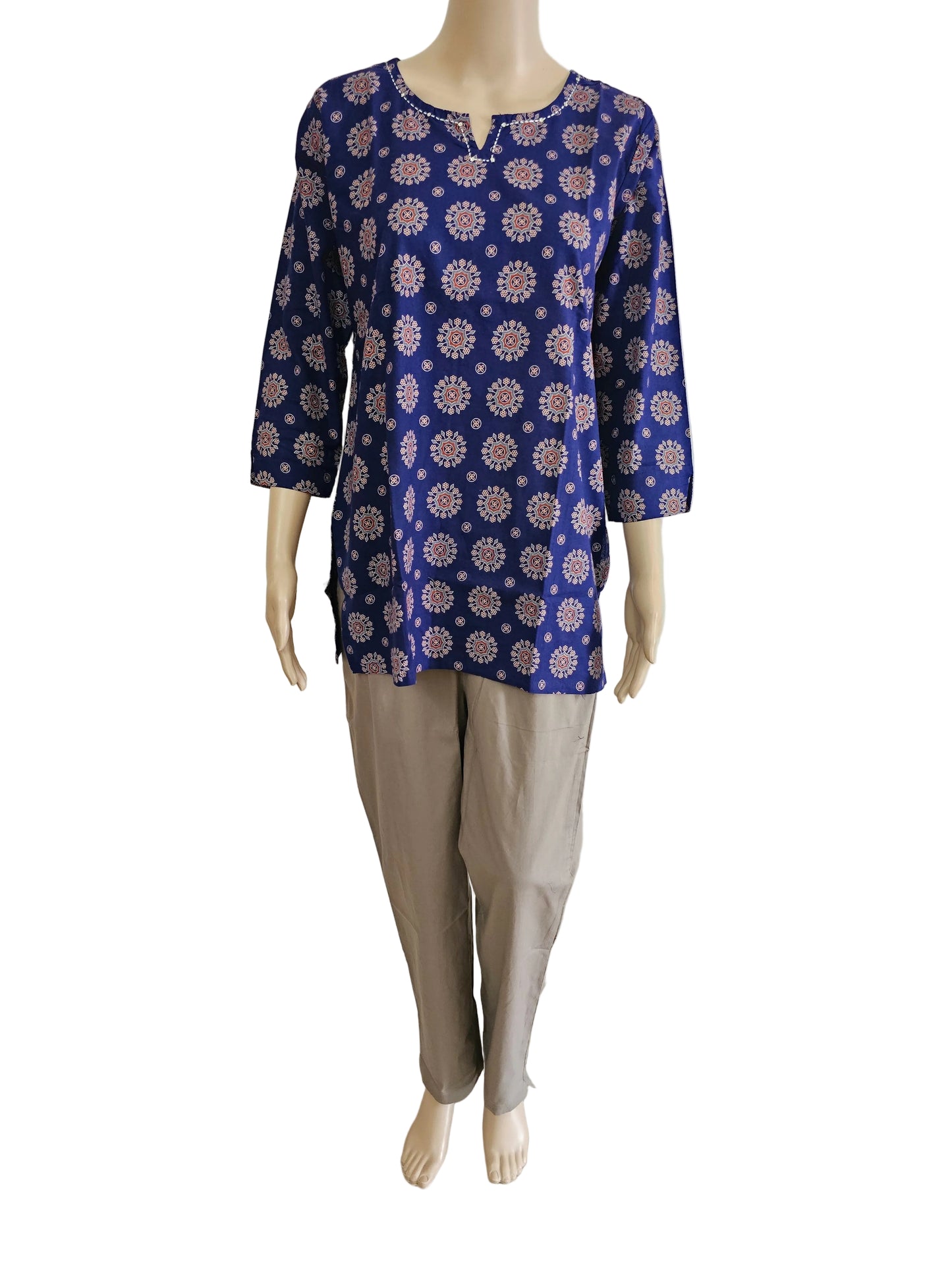 Women's Cotton Short Kurti | Ink blue Ajrakh