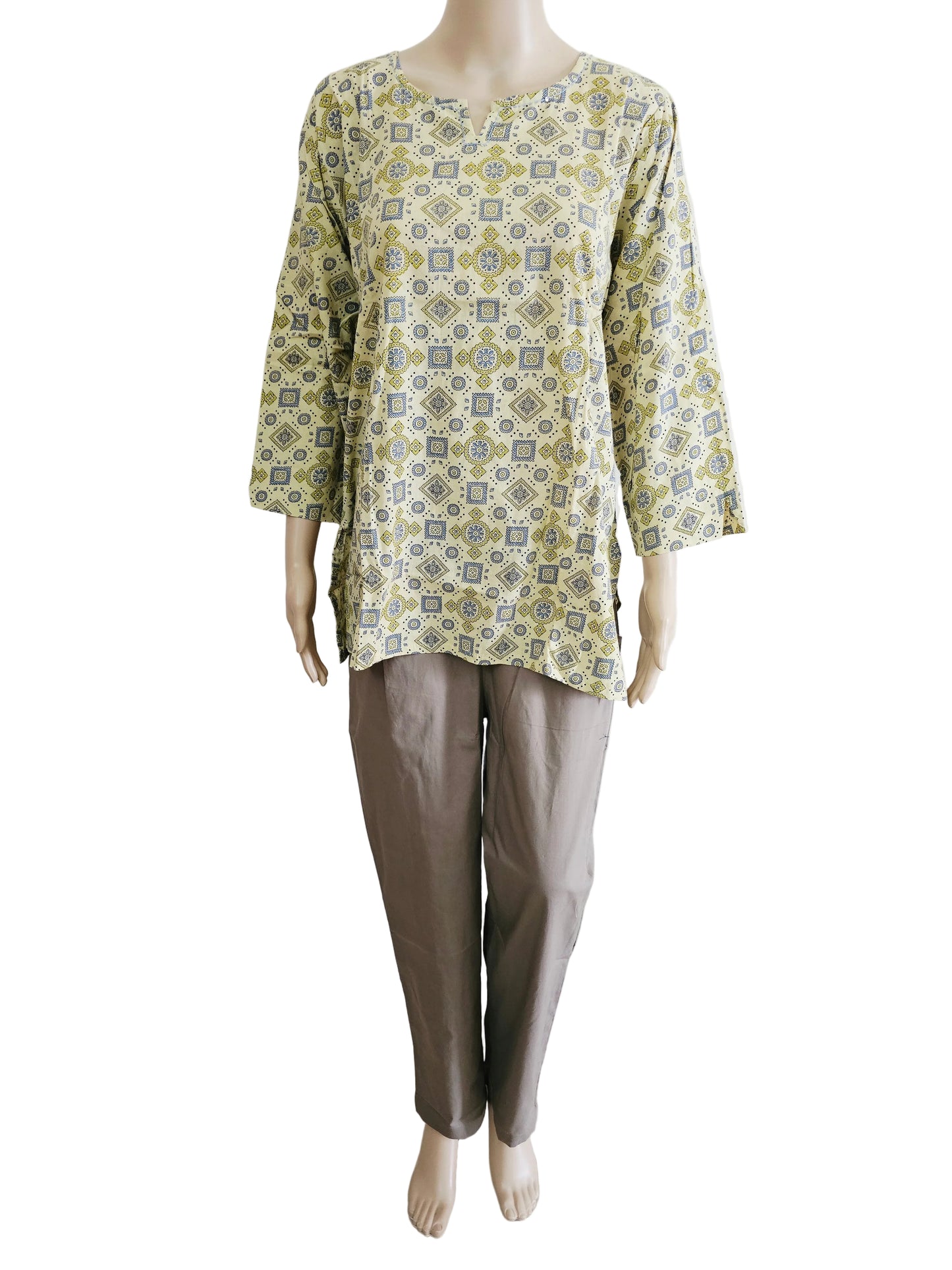 Women's Cotton Short Kurti | Small bhuttas in sandal base