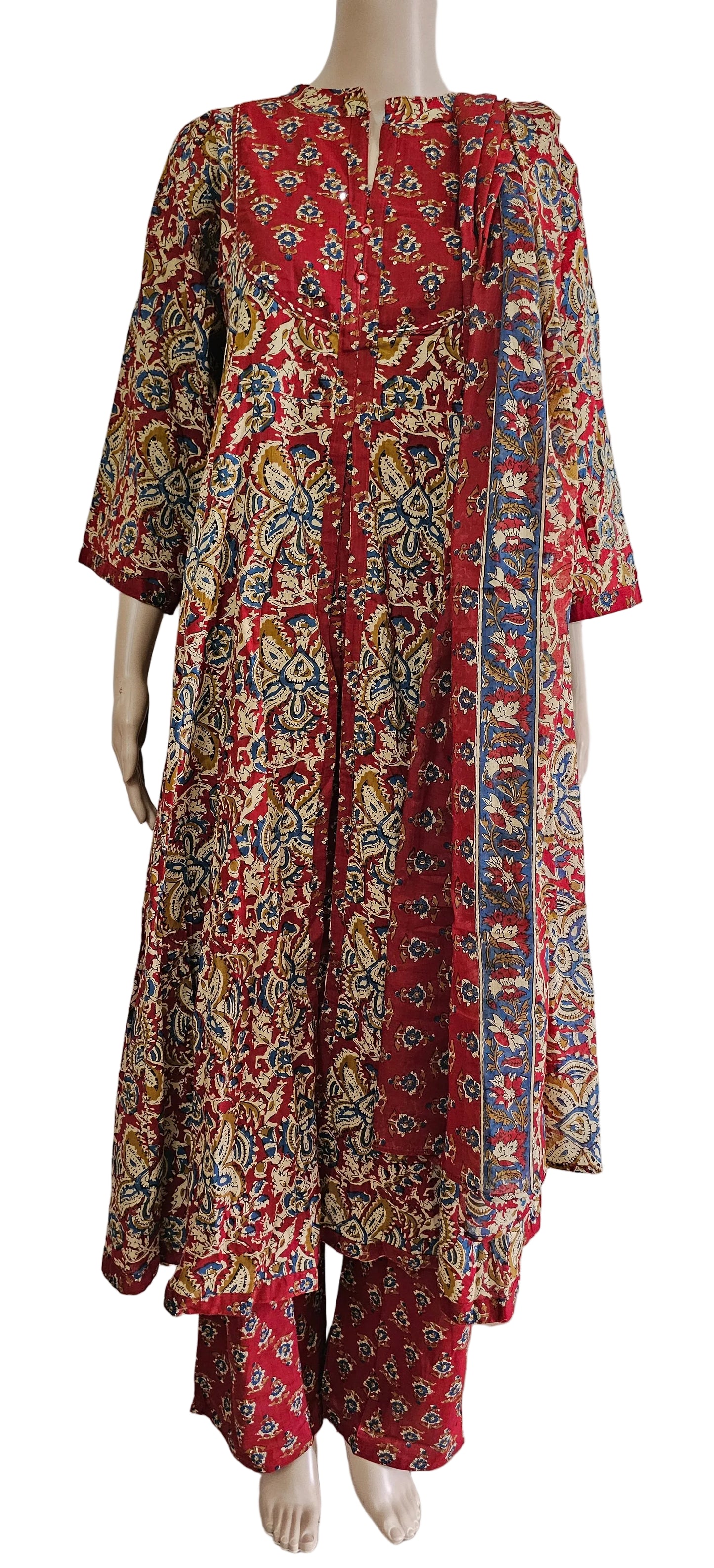 Women anarkali kurti with pant and dupatta | Kalamkaari Anarkali set