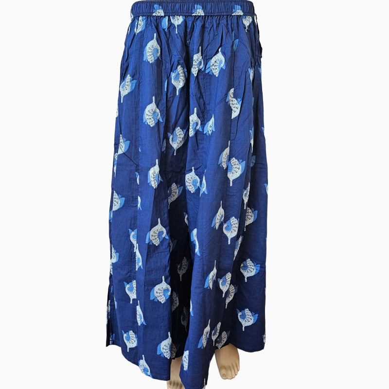 Women's Cotton 16 Kali Divider Skirt Palazzo Pants – Bird print in navy blue