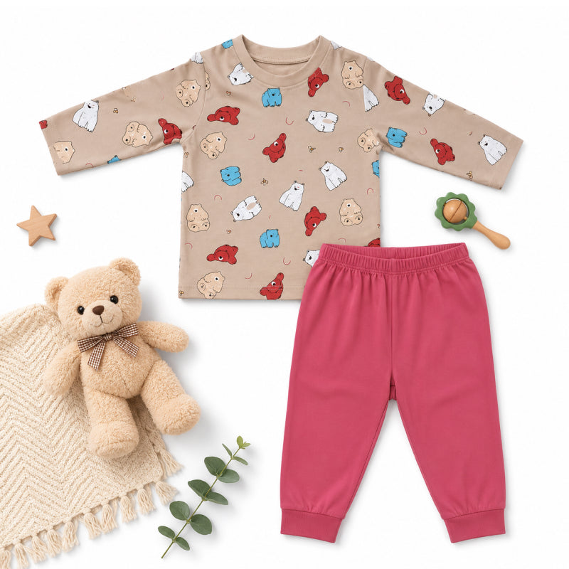 Baby Pant Set | Brown bear with reddish maroon pant