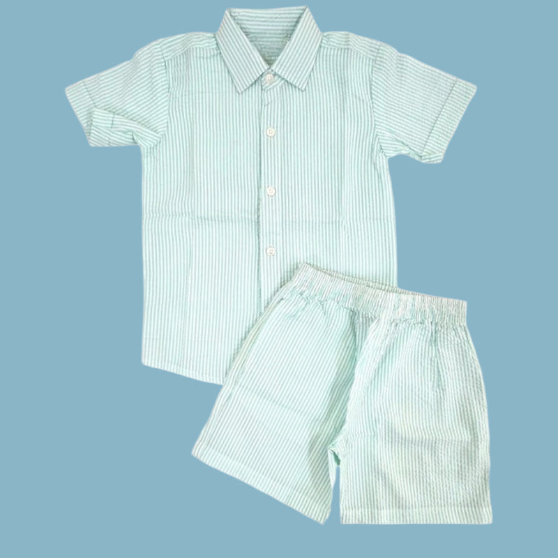 Woven shirt with shorts set| Mint Green with lines