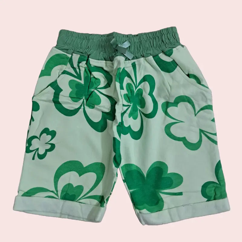 Girls Shorts | Dark green leaf in light green