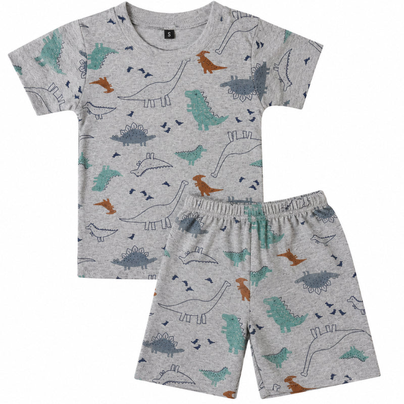 T-shirt with shorts co-ord sets| Interlock Fabric | COORDSET| BSS| Dino in grey print
