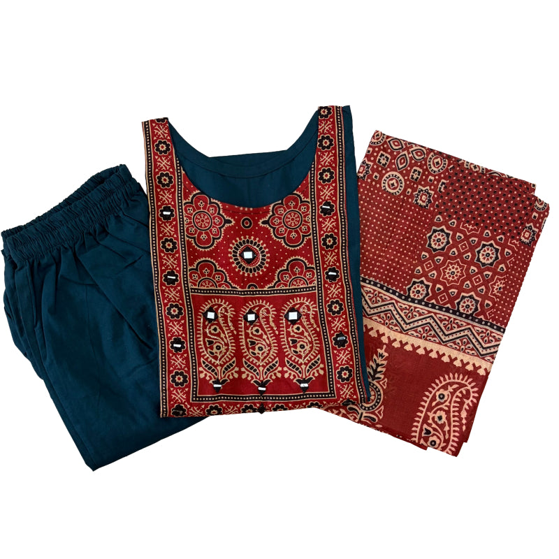 Women kurti with pant and dupatta | Forest Green print sets | DABUSET