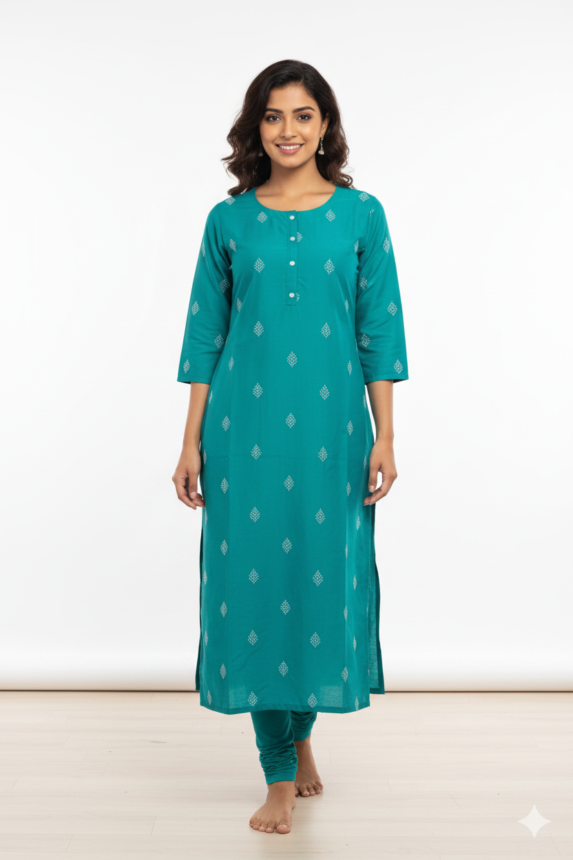 Women Kurti | Light Ramar green silk cotton silver zari | Only kurti