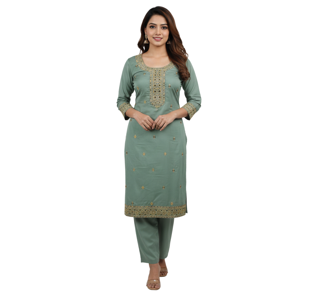 Women Kurti | Straight cut | Light Pista green mixed silk with embroidery | only kurti