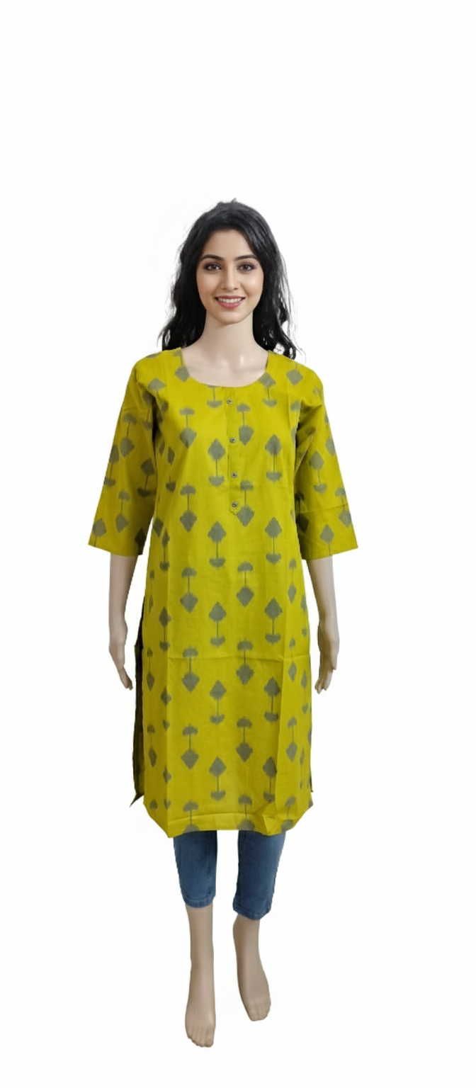 Women Kurti | Straight cut | Pista Green Ikkat pattern | only Kurti