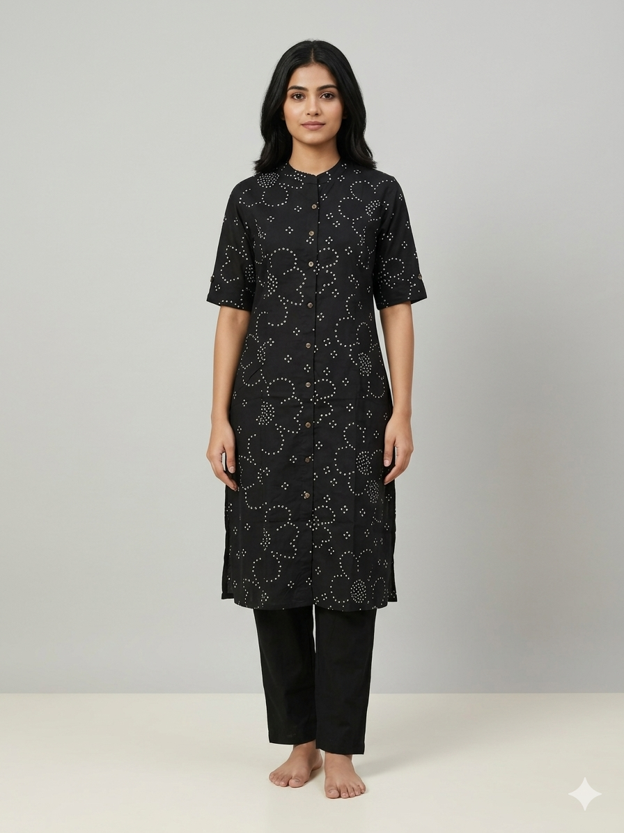 Women kurti with pant | A-line cut | Black co -ord set