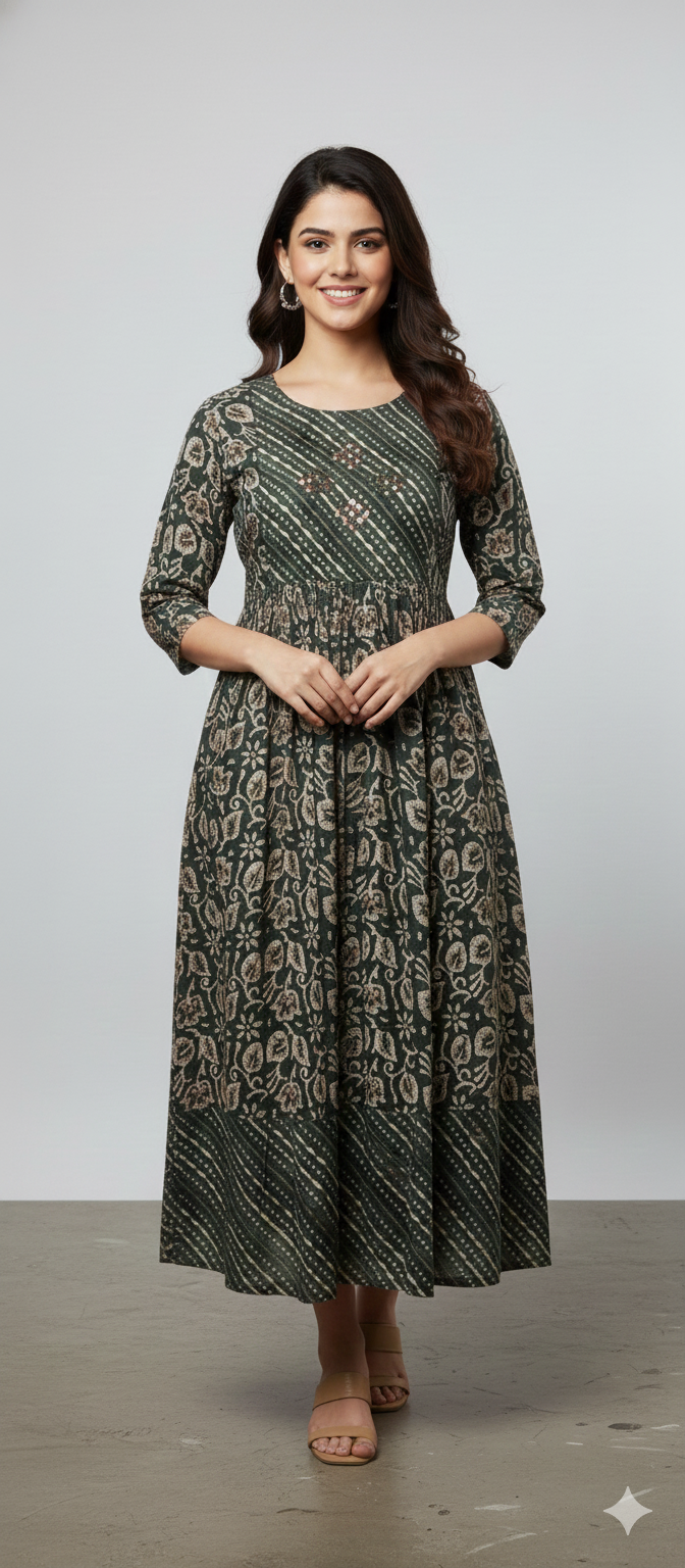 Women Anarkali | Bottle green with mirror embroidery