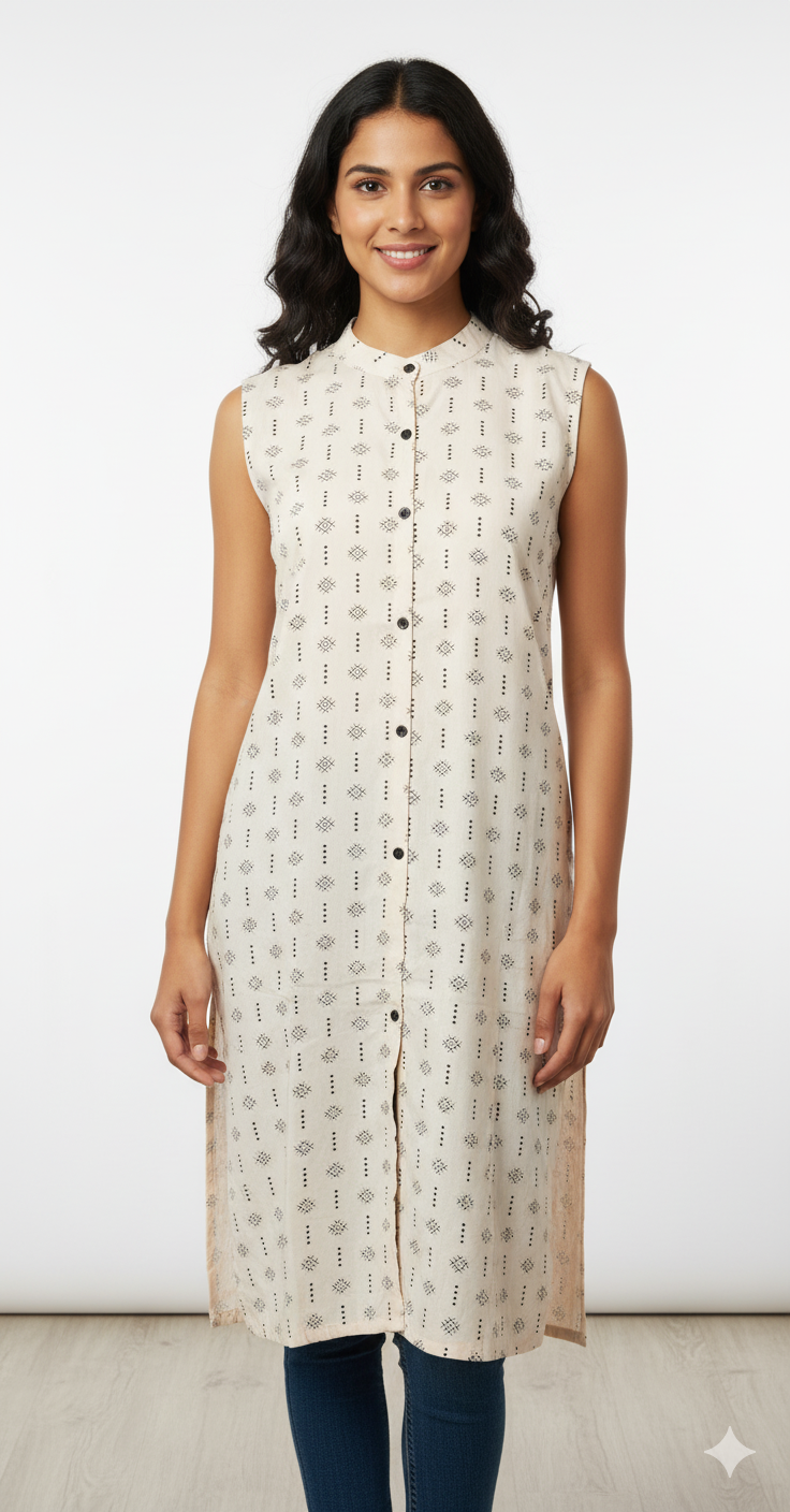 Women Kurti | Cream with dots print Only kurti