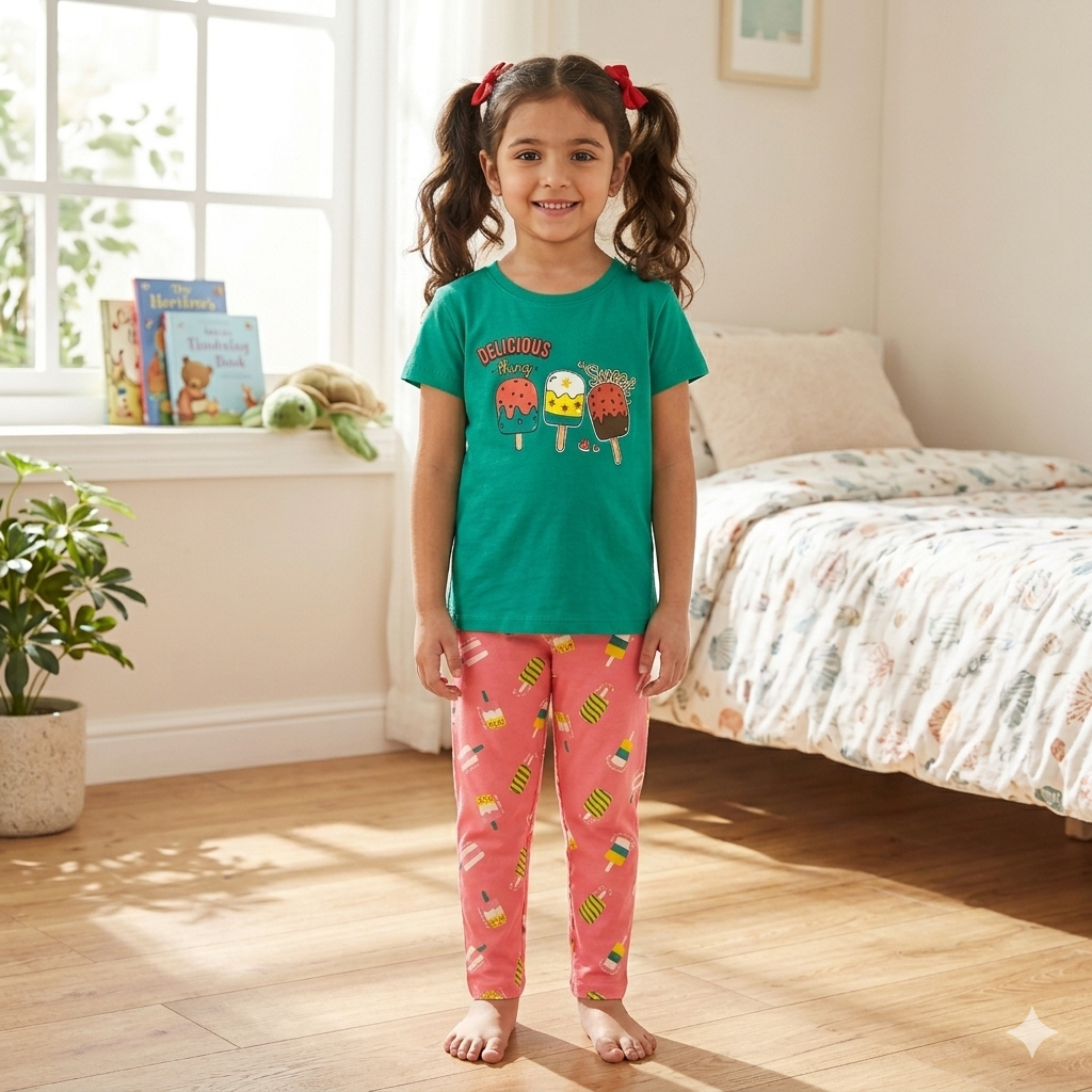 Girls Premium Pant Set | Dark pista green delicious