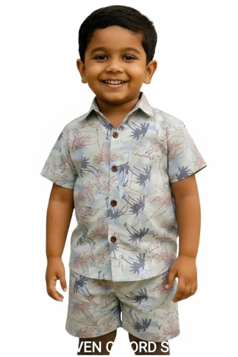 Woven shirt with shorts set| Off white tree print