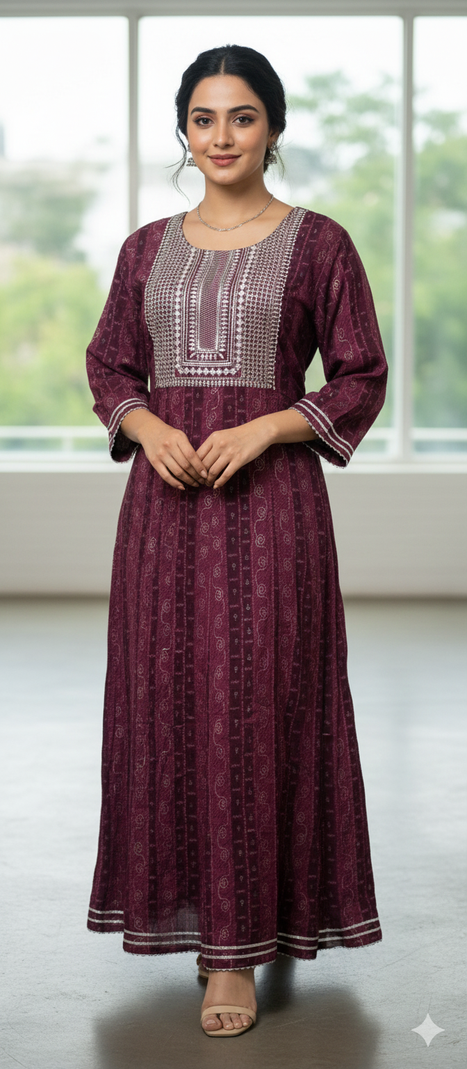 Women Anarkali | Beetroot color with zari embroidery