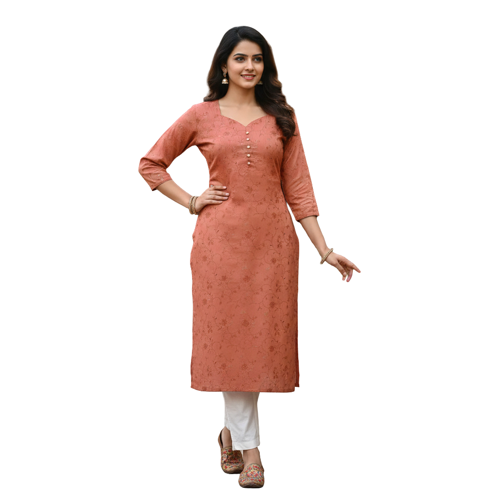 Women Kurti | Straight cut | Light Orange cotton silk | only kurti