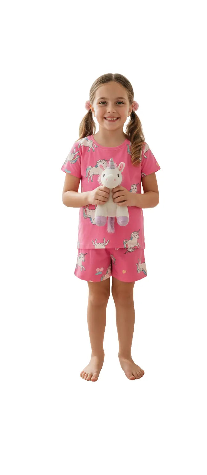 Girls Shorts Set | Unicorn in pink