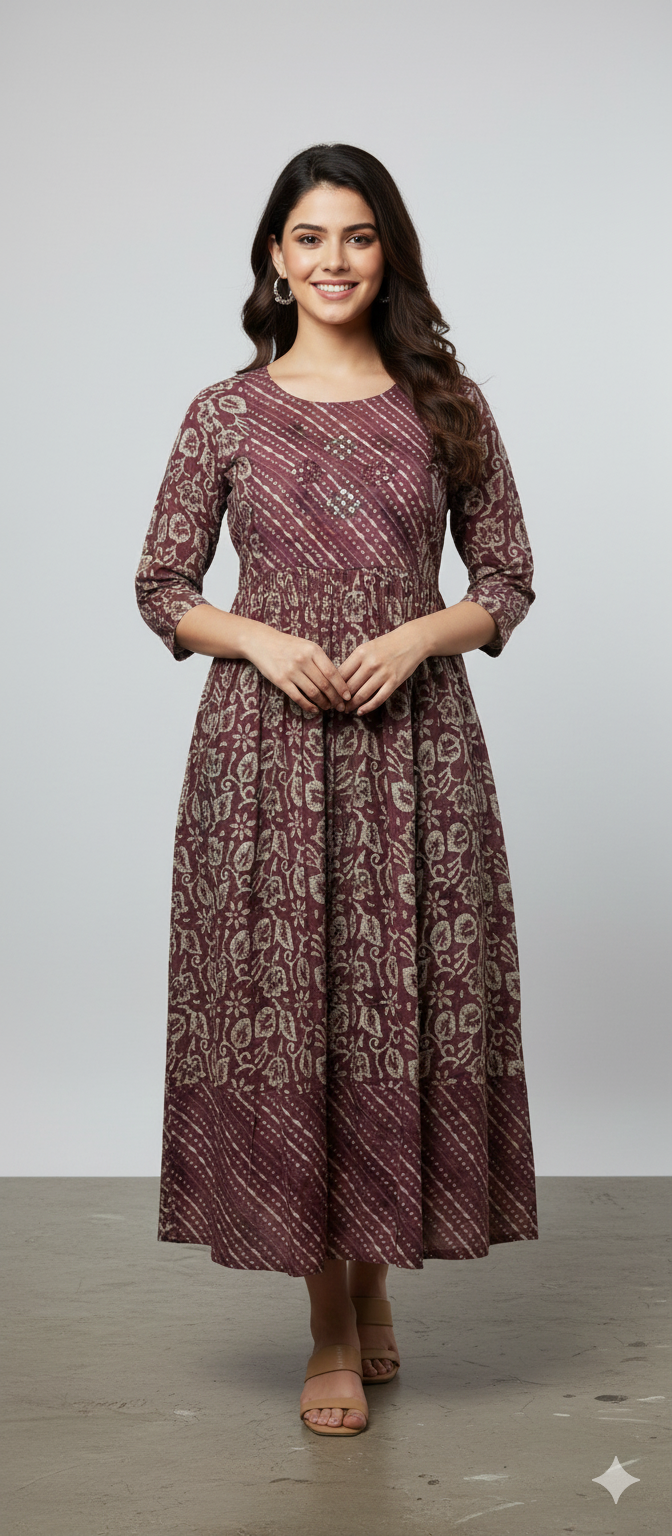Women Anarkali | Dark Maroon with mirror work