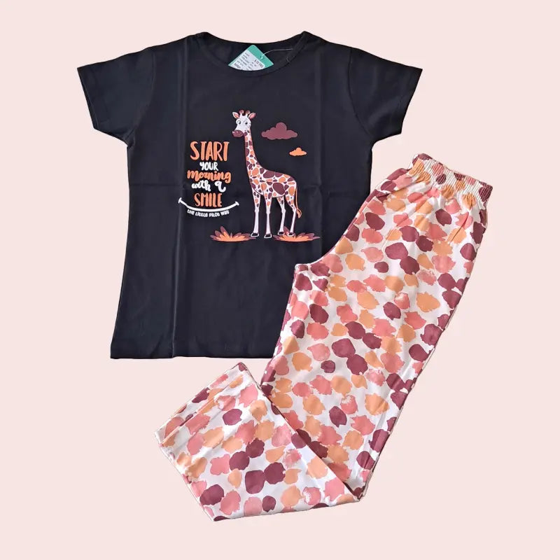 Girls Pant Set | Giraffee in black
