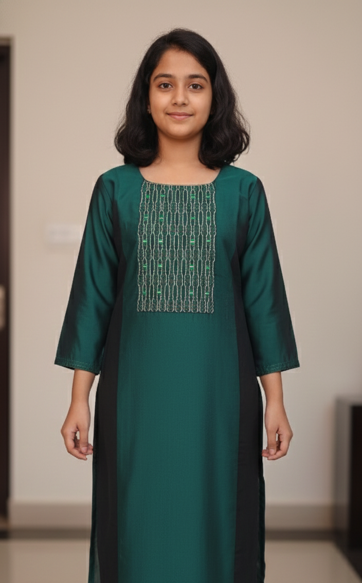 Women Kurti | Straight cut | Green silk mix