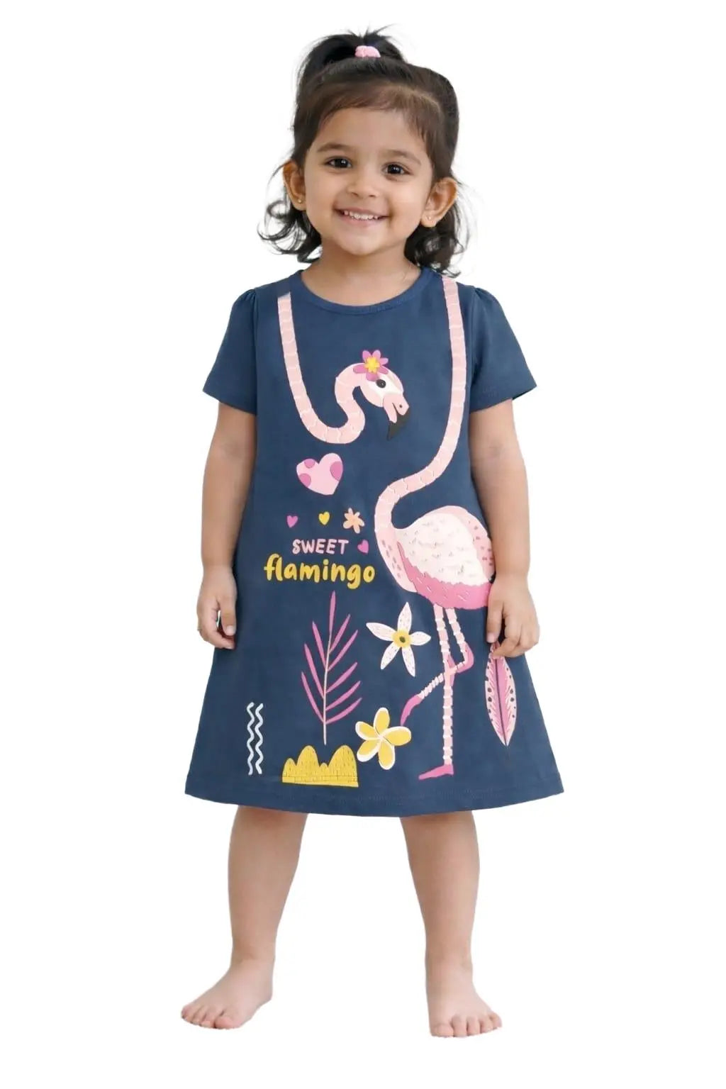 Cotton A Line Frocks | Sweet flamingo print