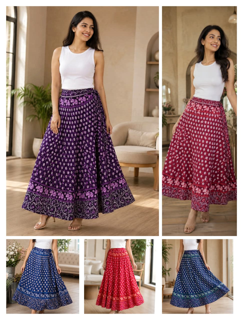 Women wrap Skirt | Jaipuri Print | Fits up to XL|Red maroon floral