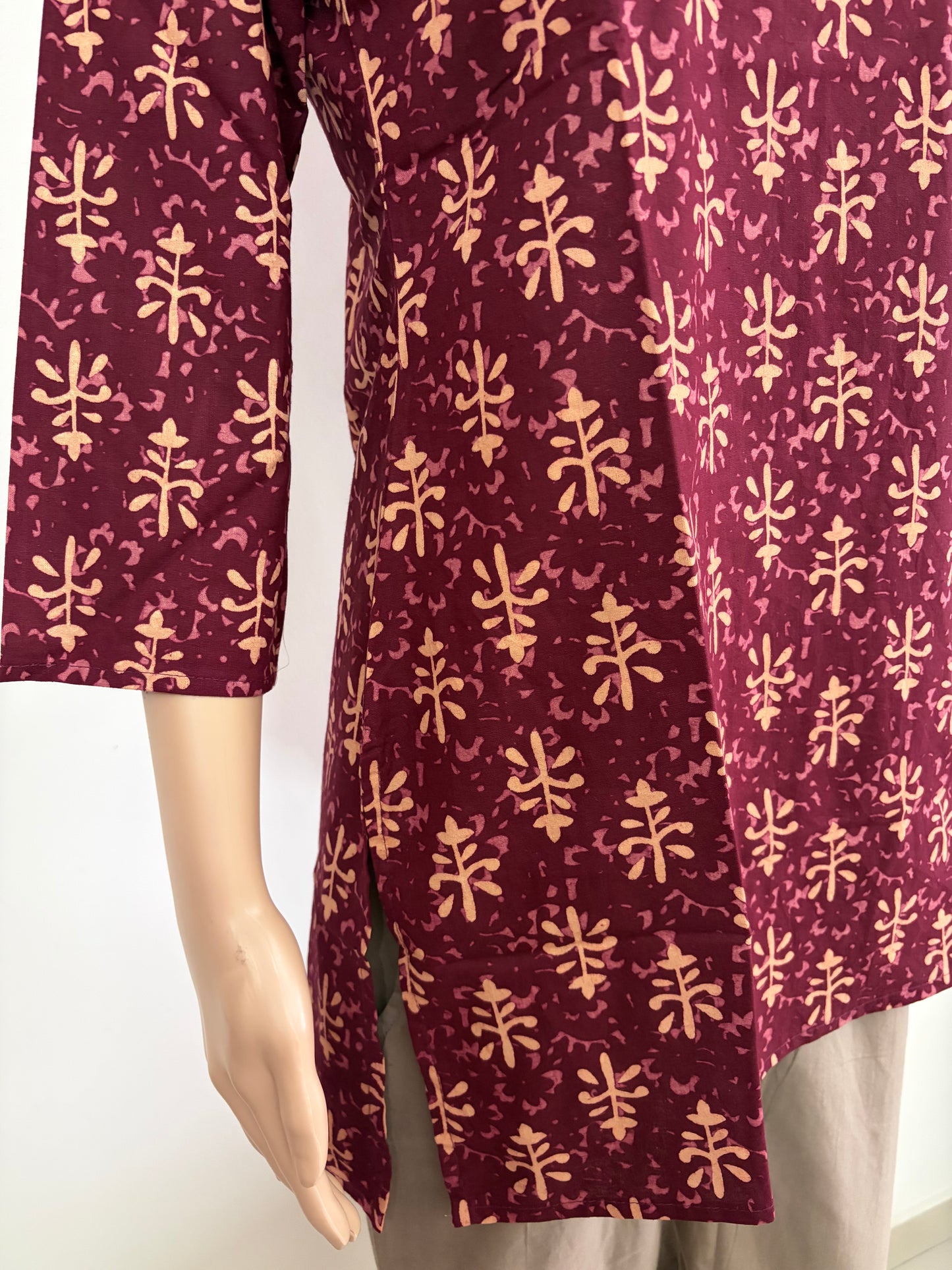 Women's Cotton Short Kurti | Maroon printed short top