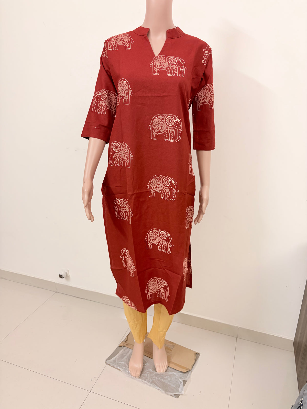 Women Kurti| Rust orange with elephant motif| Only Kurti