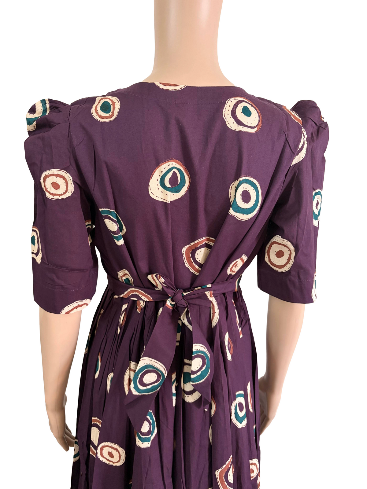 Maxi Frock | Dabu Cotton Fabric| Wine Circles patterns | B4003