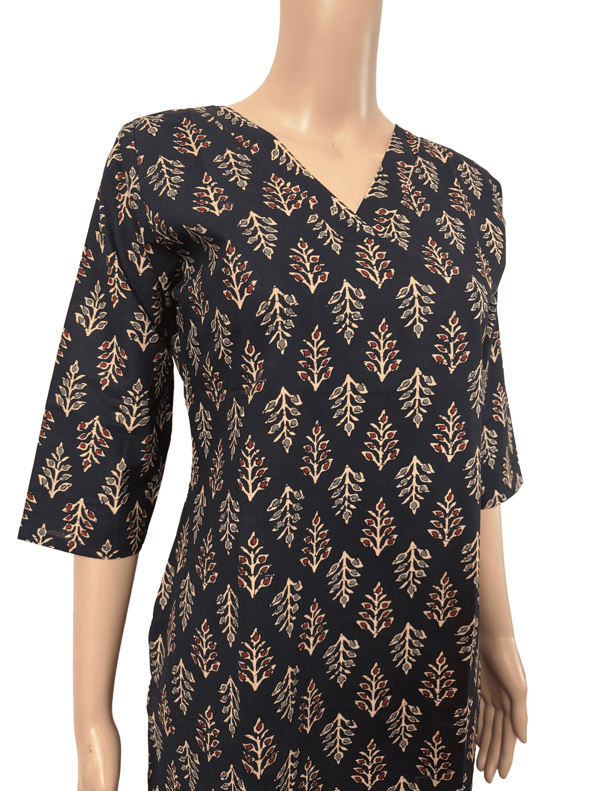 Women Co-Ord kurti with pant (Top with lining) | Black Leafy Print
