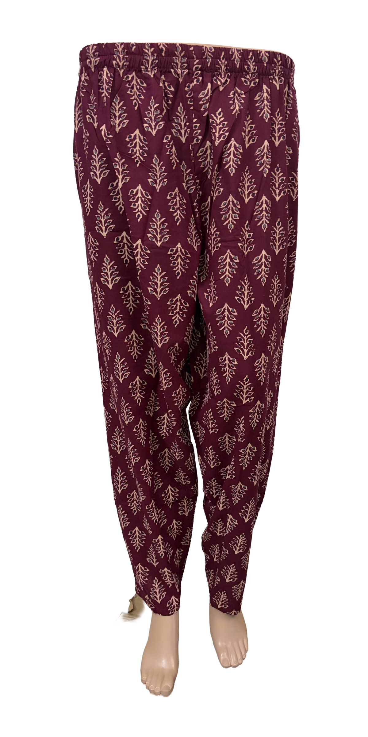 Women Co-Ord kurti with pant (Top with lining) | Pinkish Maroon Leafy Print