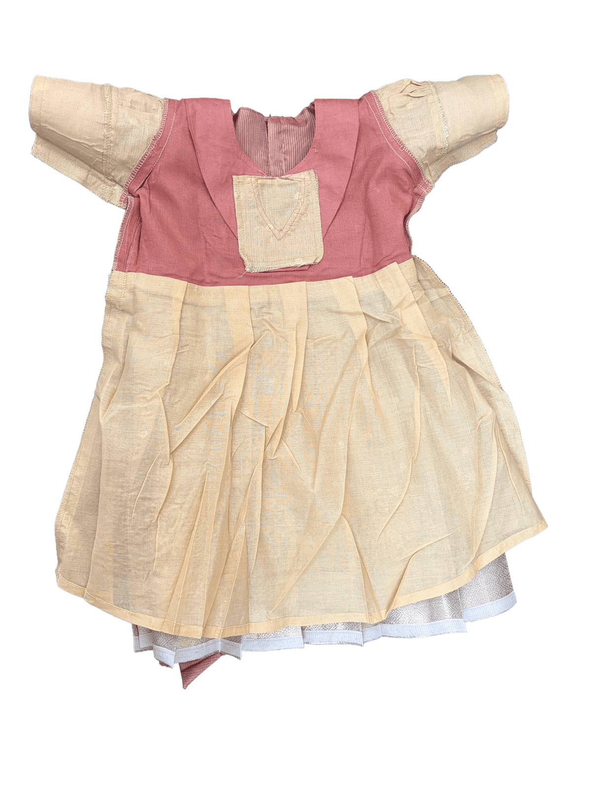 Girls Ethnic Kota Silk Frock | Golden Checks with light brownish mirror work