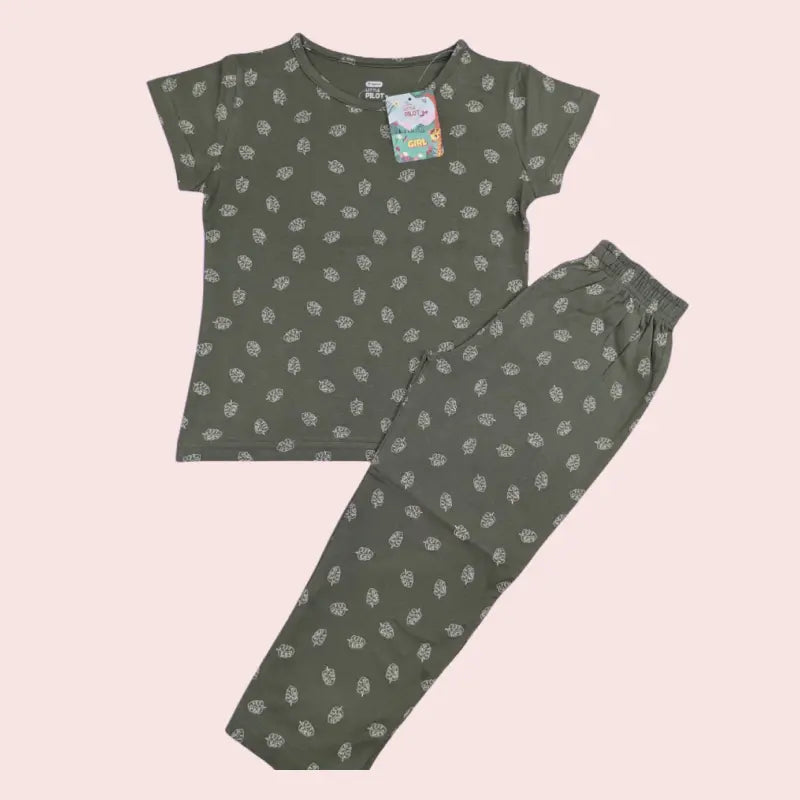 Girls Pant Set | Leaf in seaweed green