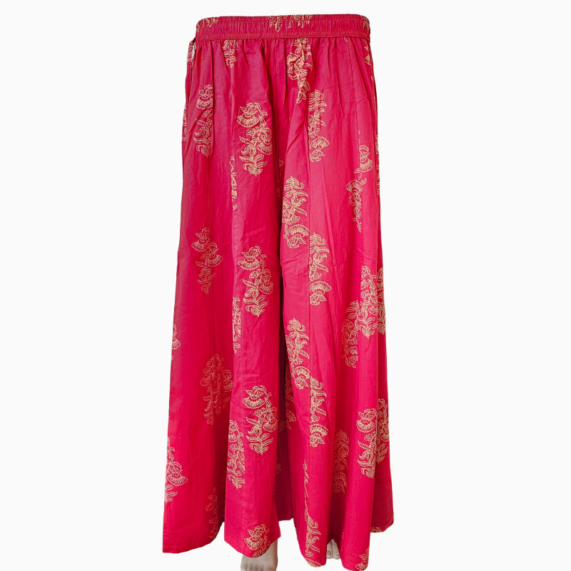 Women's Cotton 16 Kali Divider Skirt Palazzo Pants – Long florals in dark pink