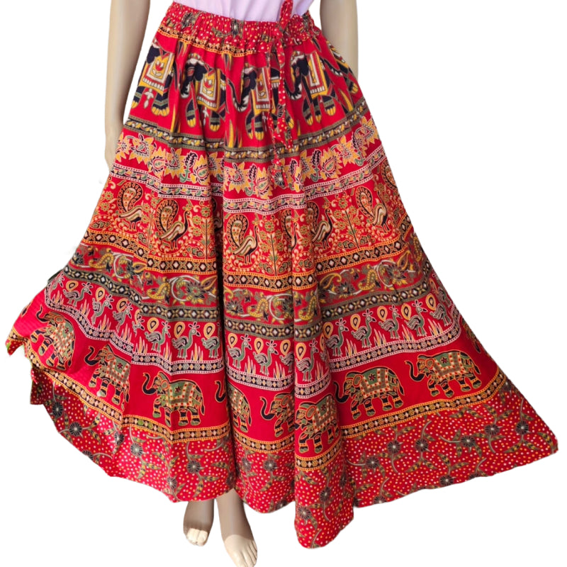 Women Skirt | Jaipuri Print | Fits up to XL| Red Elephant