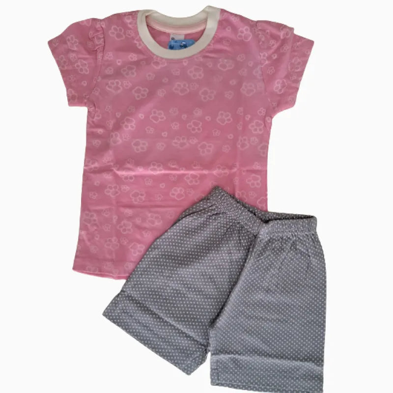Girls Shorts Set - Pink paw