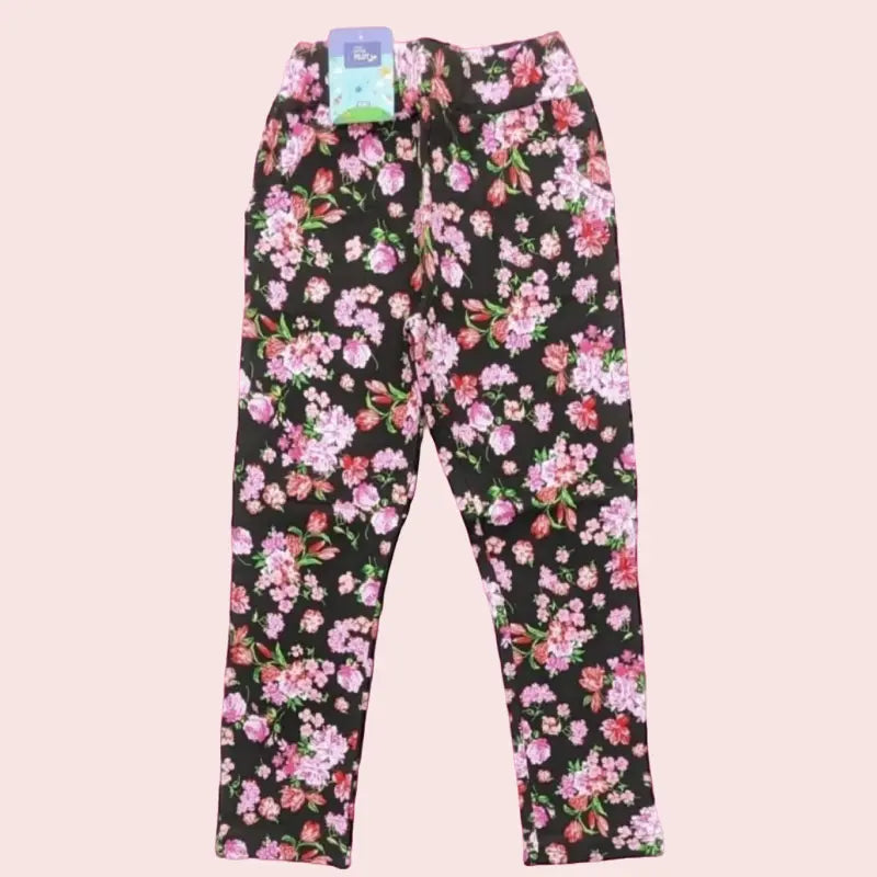 Girls Pants | Pink Florals in black