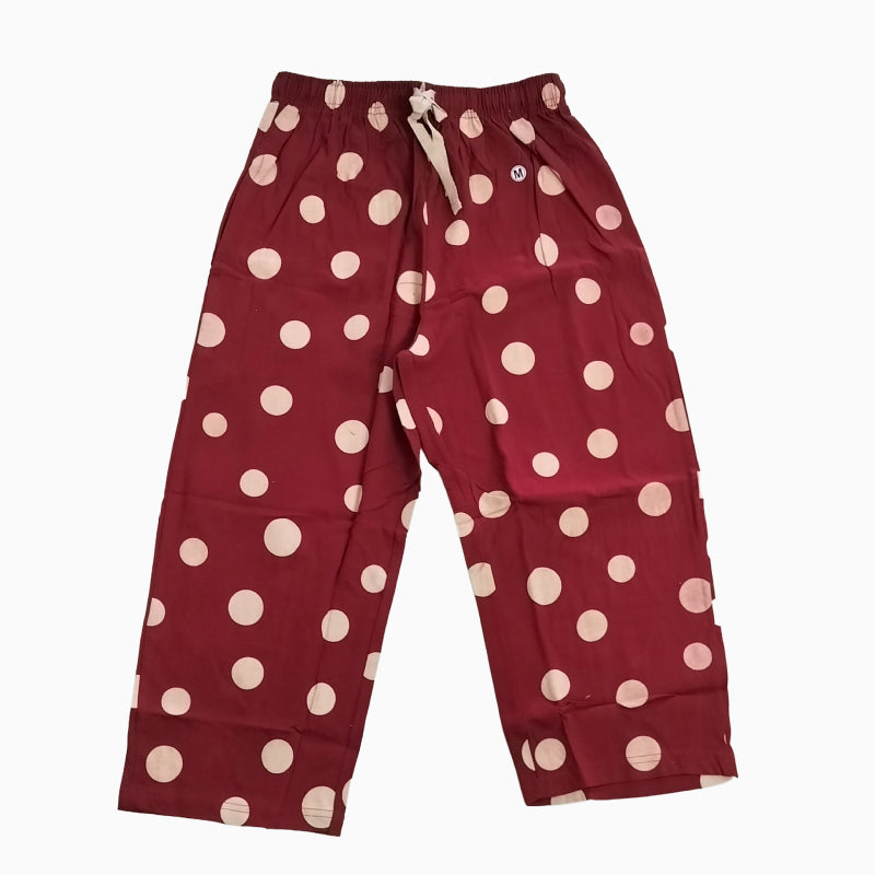 Women Capri Pant | Reddish maroon with cream dots | CAPRIS