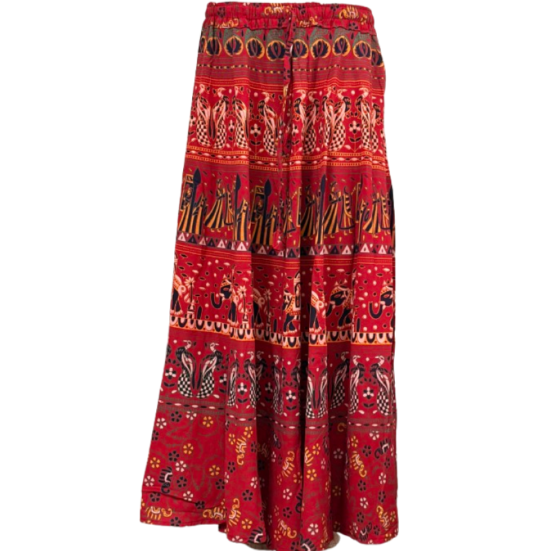 Women elasticated Skirt | Jaipuri Print | Fits up to XL| Red Palanquin