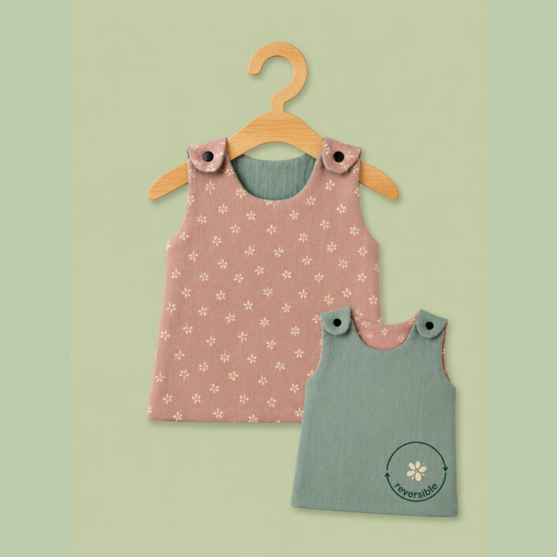 Baby Muslin reversible Shirt | Button Jabla | Pastel brown with small flower