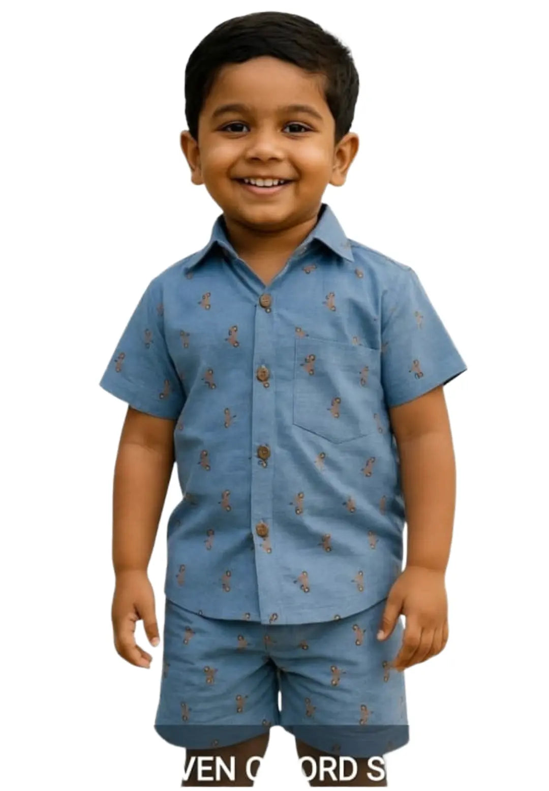 Woven shirt with shorts set| blue bike print