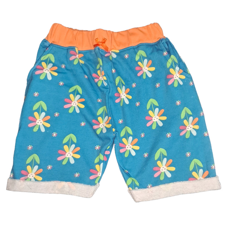 Girls Shorts | Sky Blue With Flowers Print
