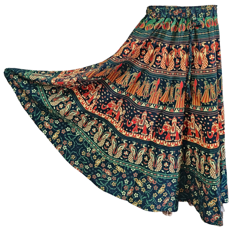 Women Skirt | Jaipuri Print | Fits up to XL| Green Elephant