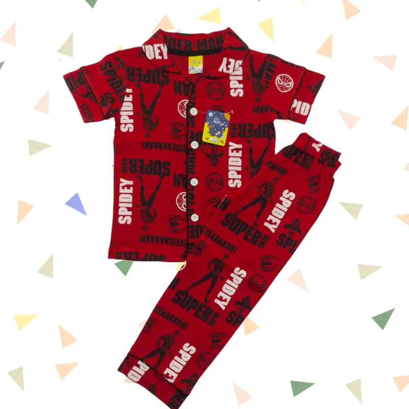 Kids Night Pant Set | Spiderman image in red