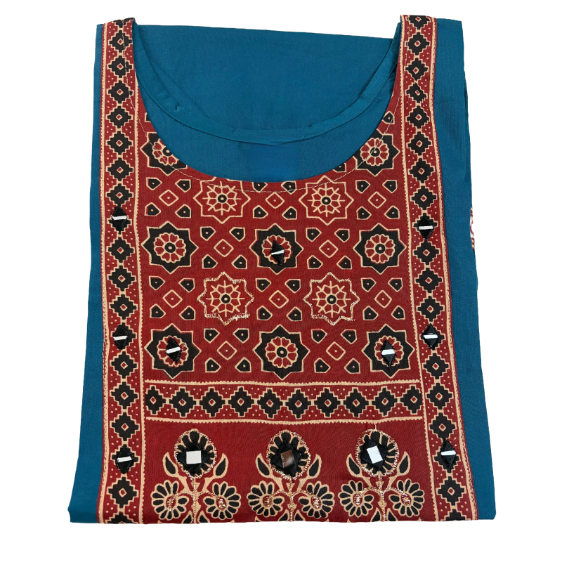 Women's Dabu Cotton Short Kurti | Peacock Blue star short top