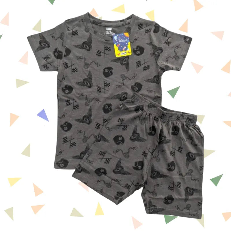 T-shirt with shorts | Co-ord Sets| Steel grey pirate print