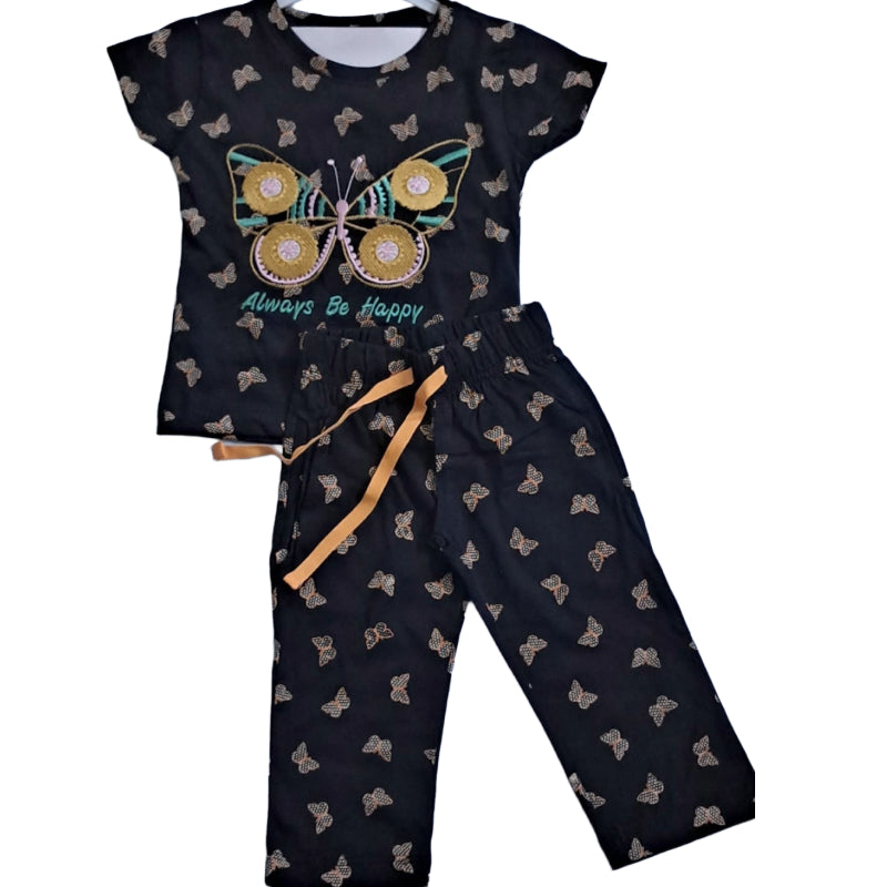 Girls Pant Set | Butterfly embroidery design | Always be happy